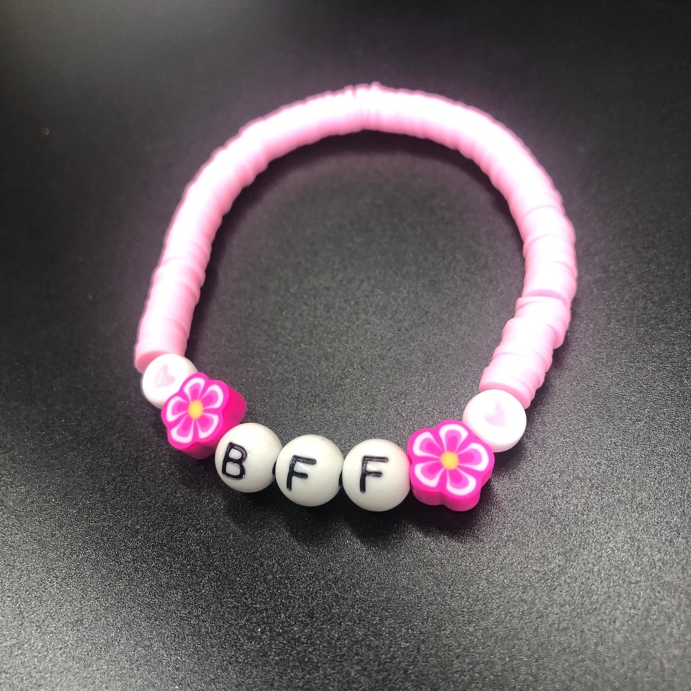 BFF Pink Clay Bead Stretchable Stackable Bracelets